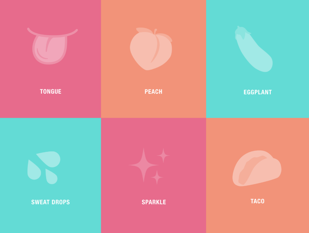 AC Canada custom emojis including a tongue, peach, eggplant, water drops, sparkle and taco.